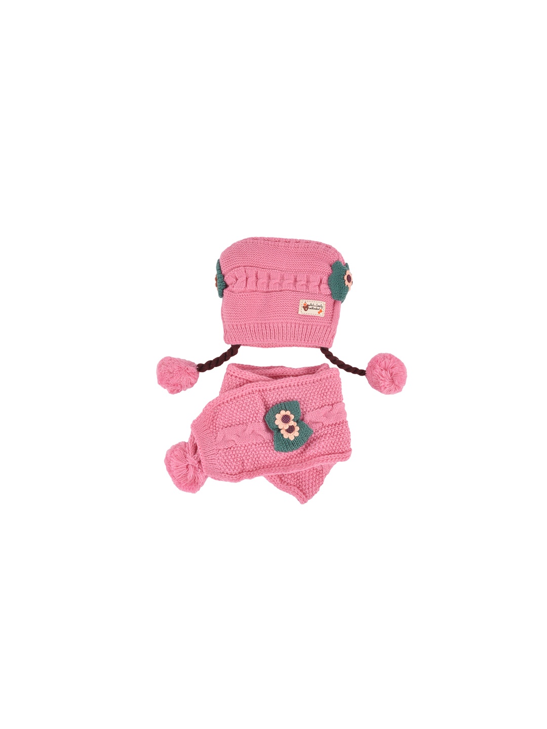 

Yellow Bee Girls Pink Solid Beanie and Muffler Set
