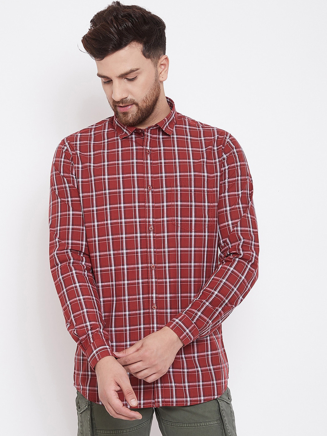 

Canary London Men Maroon Smart Slim Fit Checked Casual Shirt