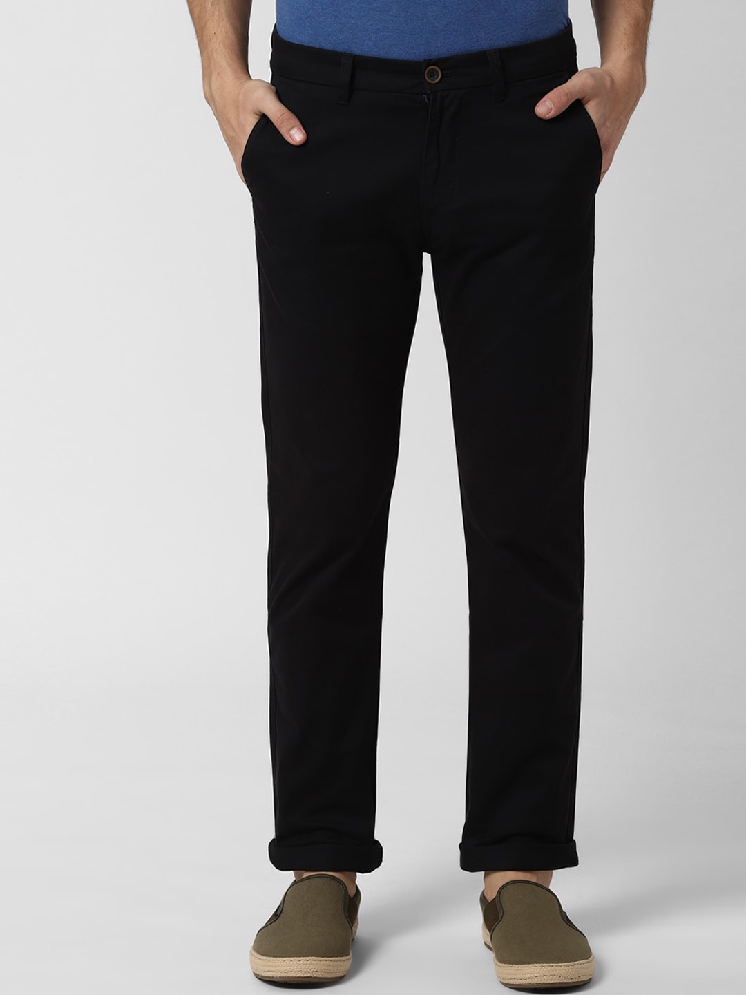 

Peter England Casuals Men Black Slim Fit Solid Regular Trousers