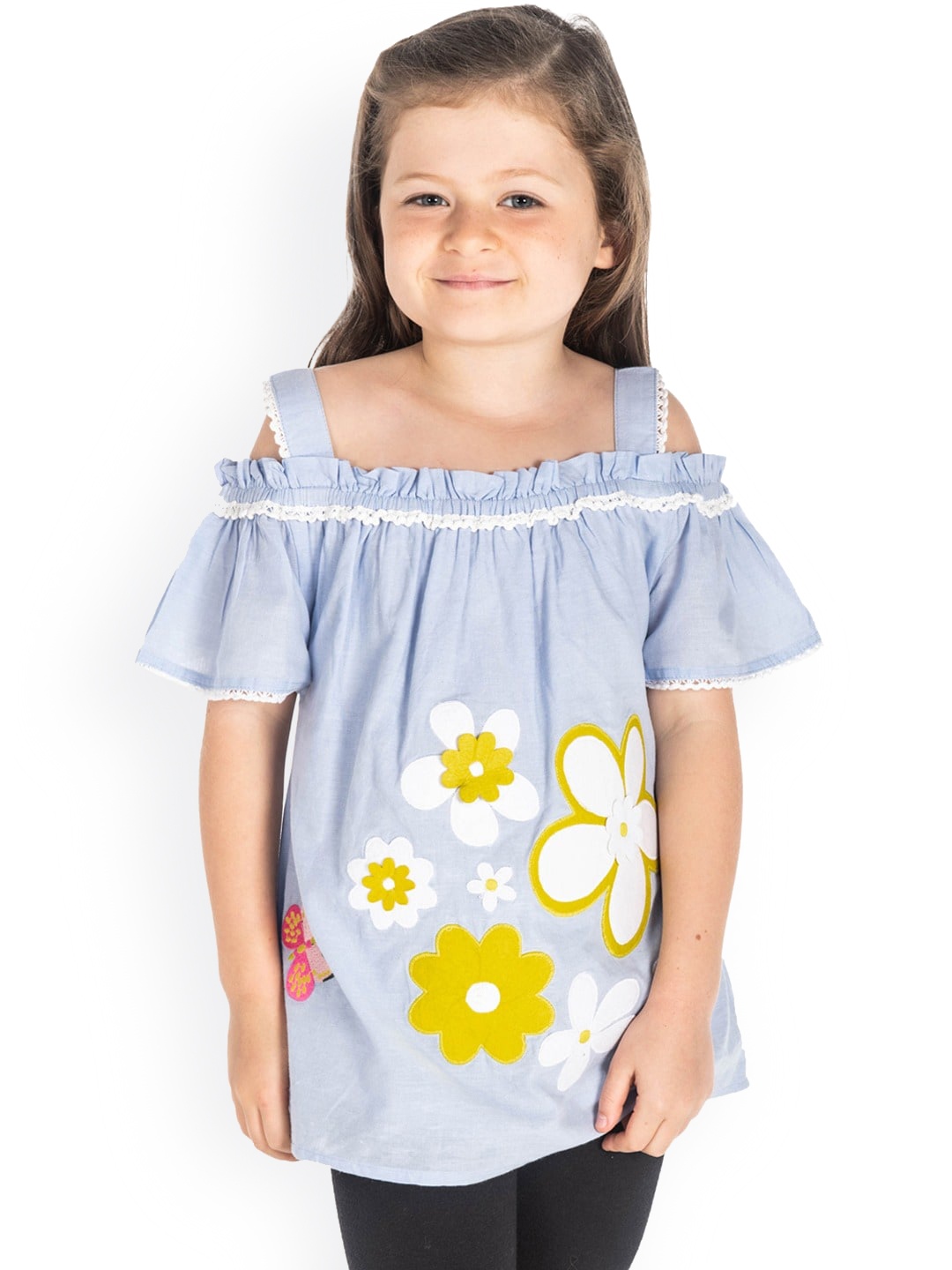 Cherry Crumble Girls Blue & Green Printed A-Line Top