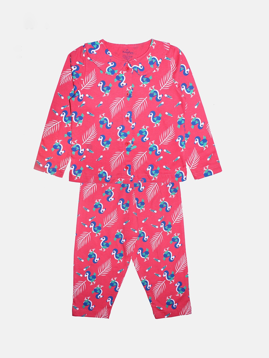 

KiddoPanti Girls Pink & Blue Printed Night Suit