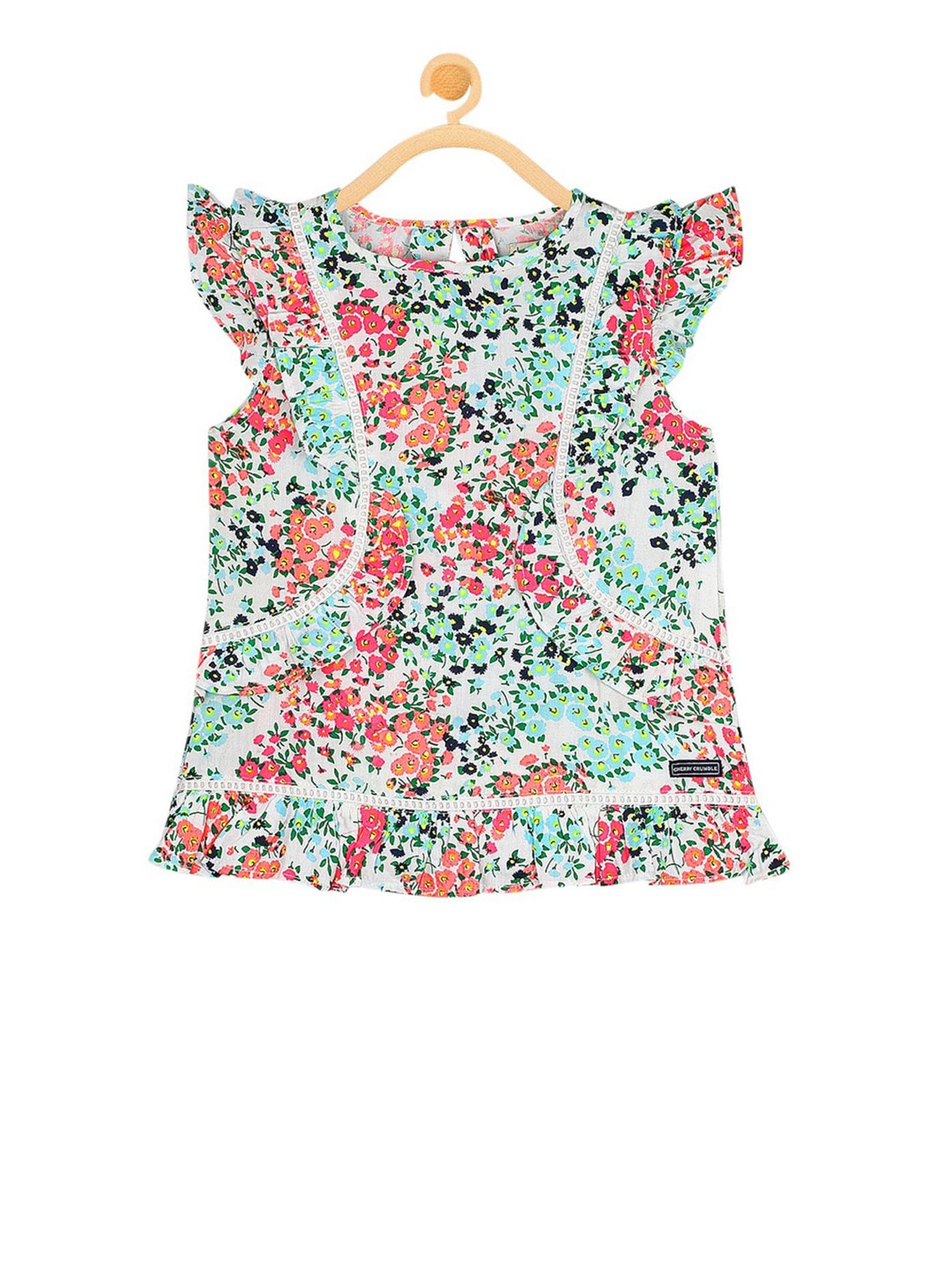 

Cherry Crumble Girls White & Green Floral Printed Top