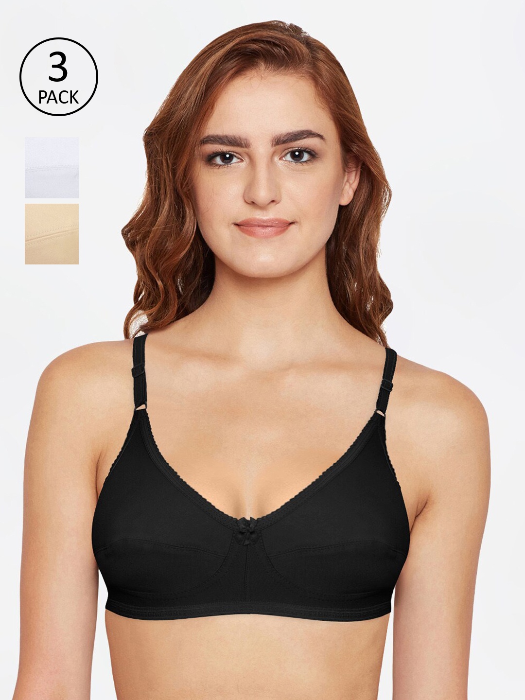 

Bodycare Pack Of 3 Assorted Solid Non-Wired Non Padded Everyday Bras 6817BSW