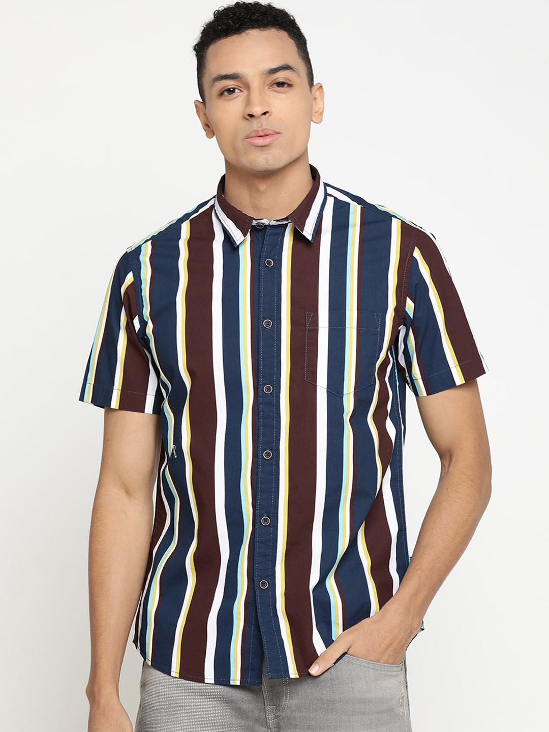 

Pepe Jeans Men Maroon & Blue Regular Fit Striped Casual Shirt