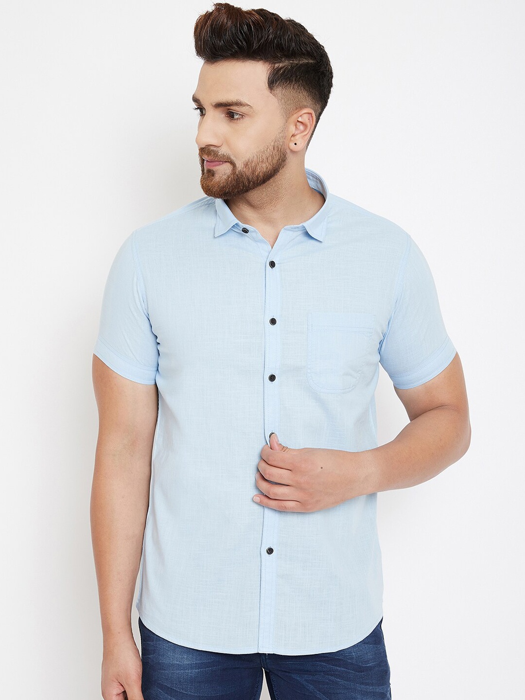 Canary London Men Blue Smart Slim Fit Solid Casual Shirt
