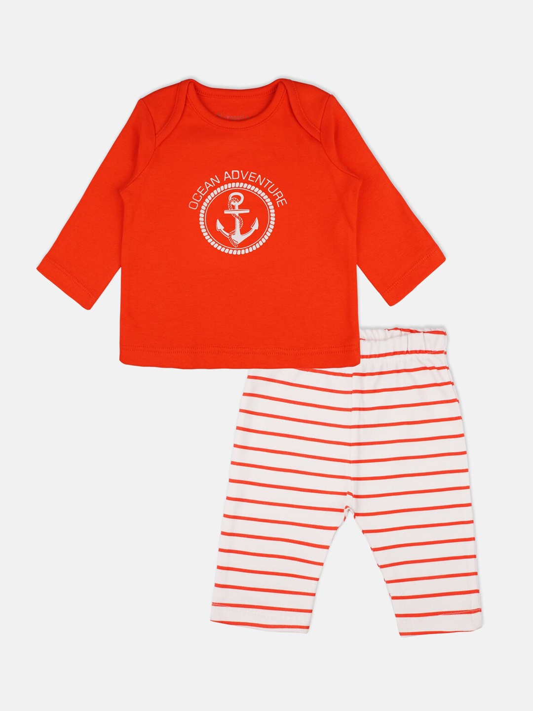 

PLAYNESS Kids White & Orange Printed Night suit