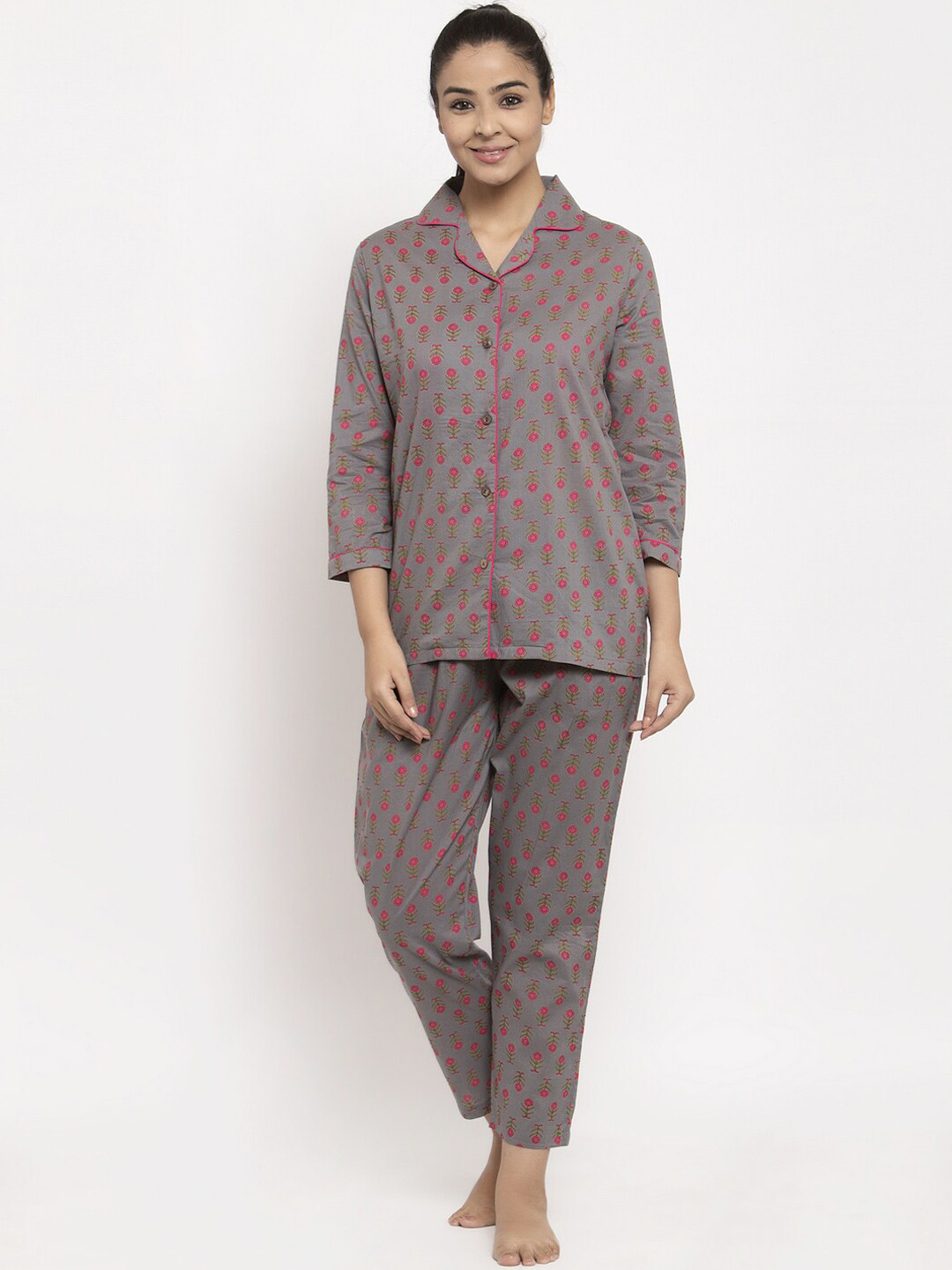 

Aujjessa Women Grey Printed Night suit