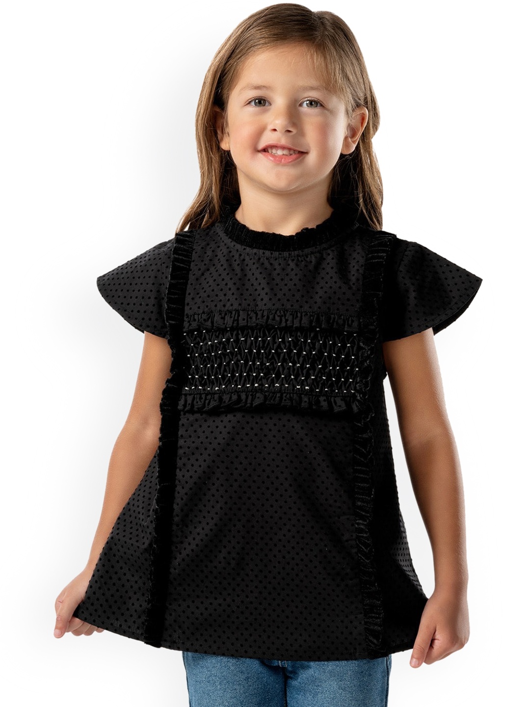 

Cherry Crumble Girls Black Self Design A-Line Top