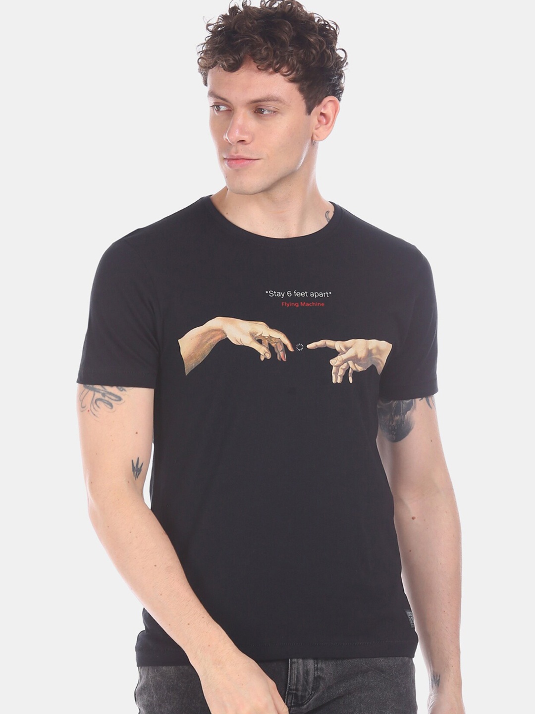 

Flying Machine Men Black Printed Round Neck T-shirt