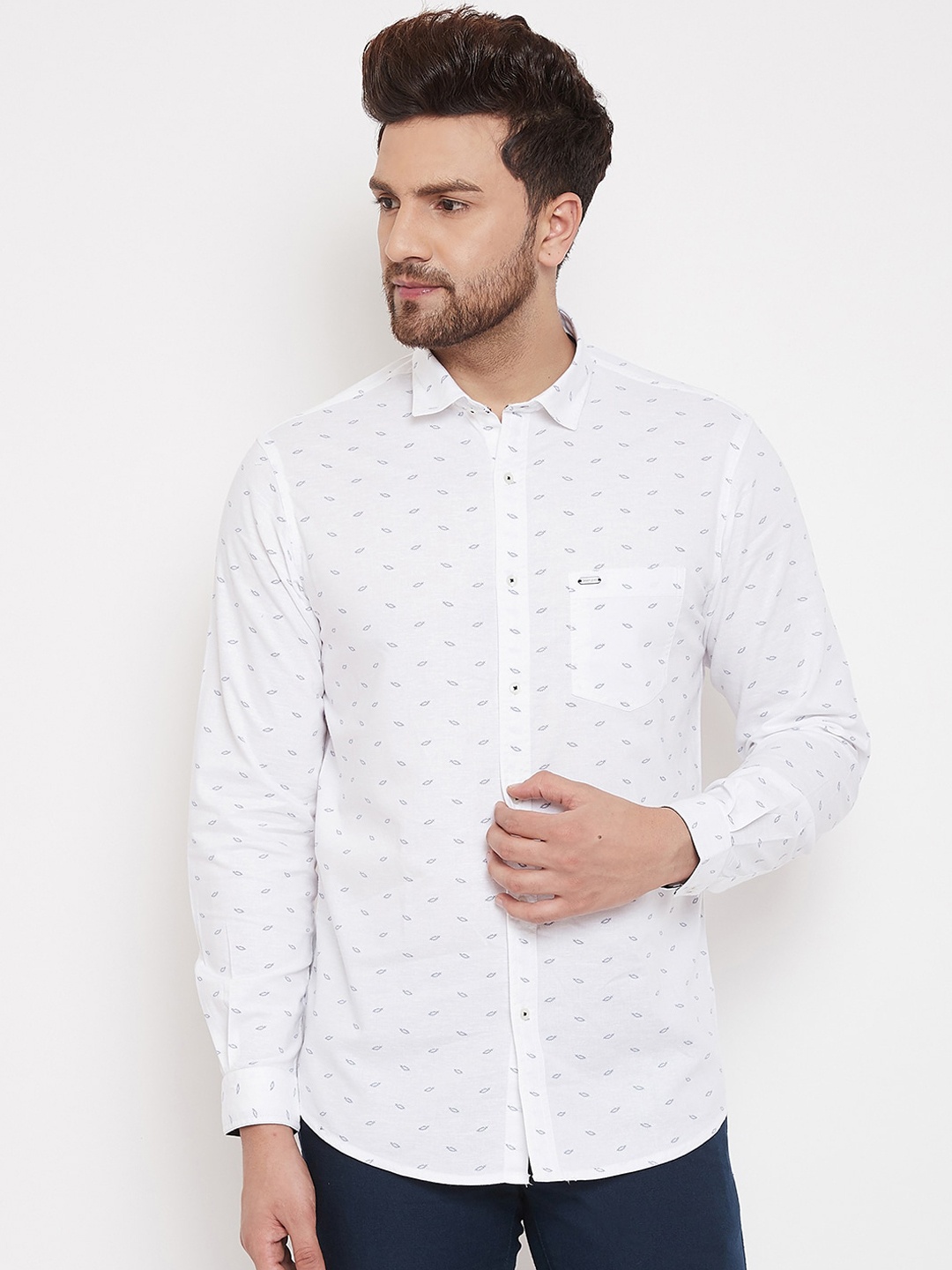 

Canary London Men White Smart Slim Fit Printed Casual Shirt