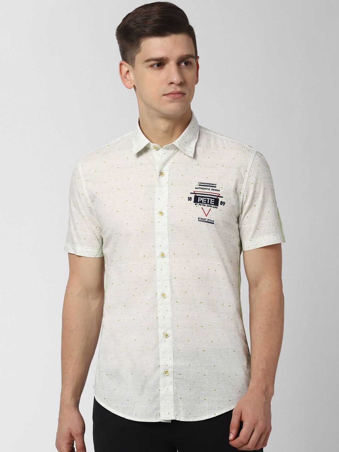 

Peter England Casuals Men Cream-Coloured Slim Fit Printed Casual Shirt