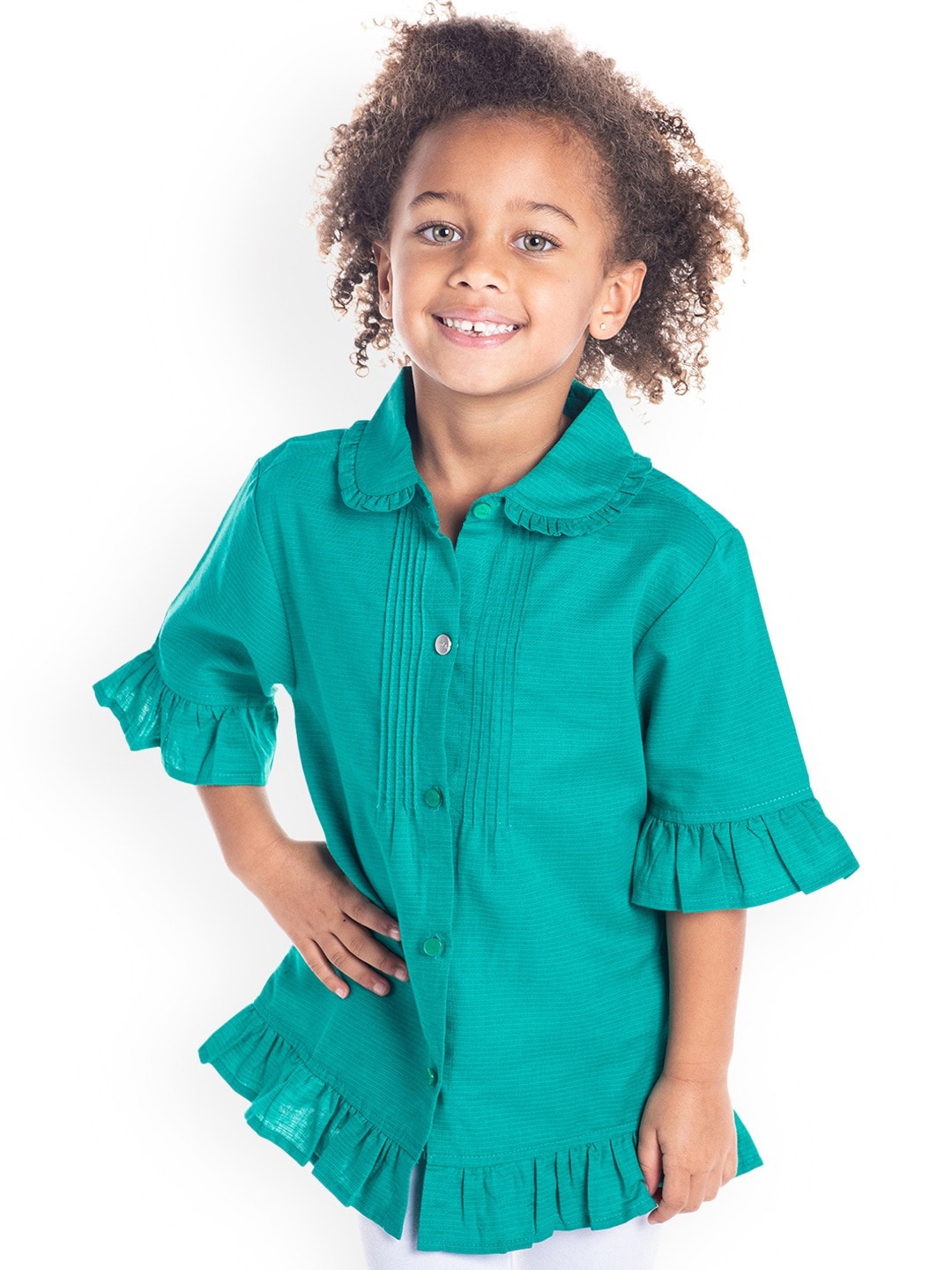 

Cherry Crumble Girls Green Solid Shirt Style Top