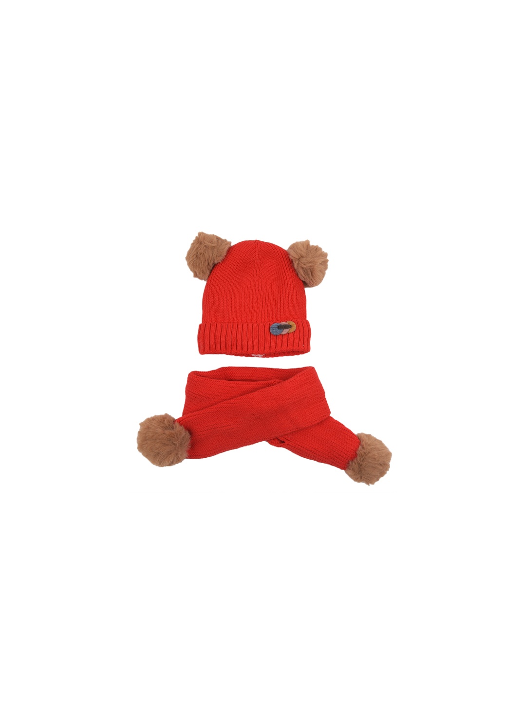 

Yellow Bee Girls Red Solid Beanie and Scarf Set with Pom Pom