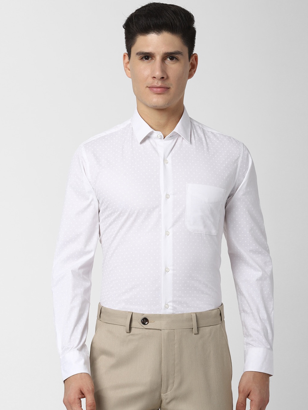 

Peter England Men White Regular Fit Self Design Formal Shirt
