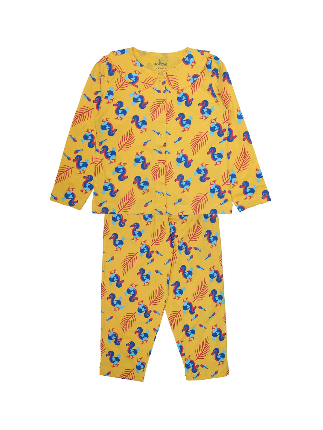 KiddoPanti Girls Yellow Printed Night suit