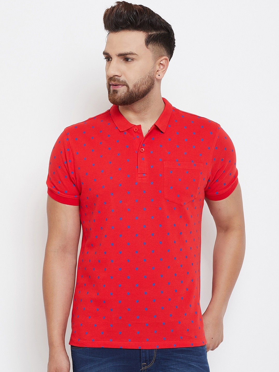 

Canary London Men Red Printed Polo Collar T-shirt