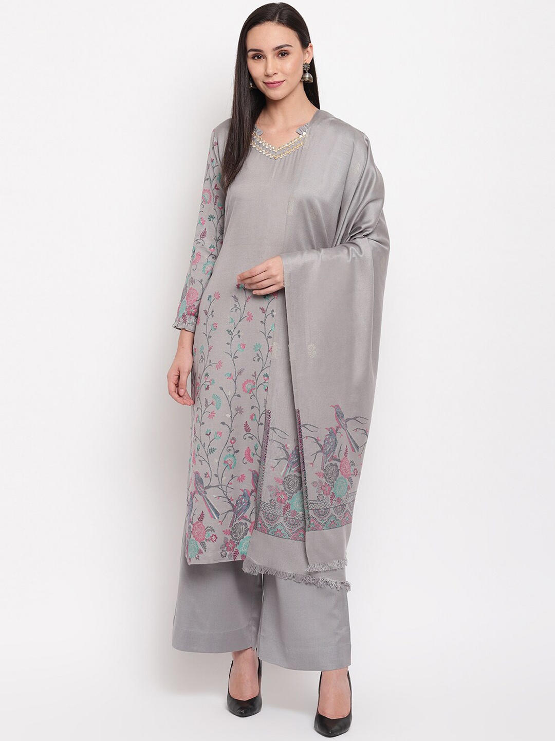 

HK colours of fashion Silver-Toned Viscose Rayon Unstitched Dress Material