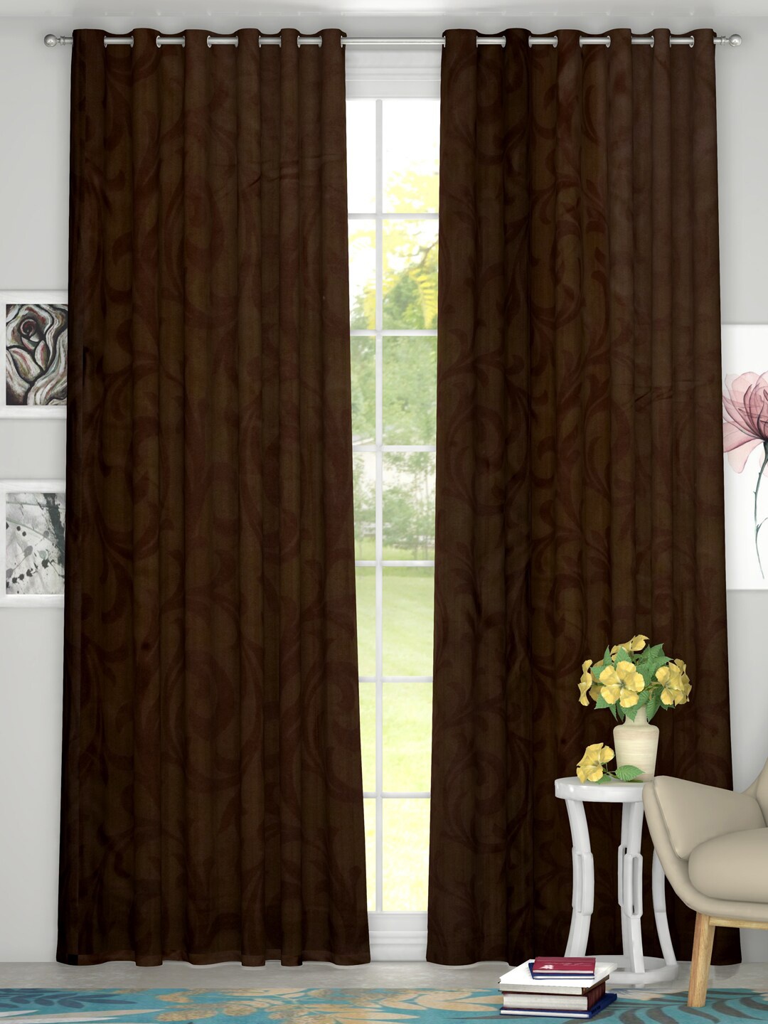 

Kuber Industries Brown Set of 2 Door Curtains