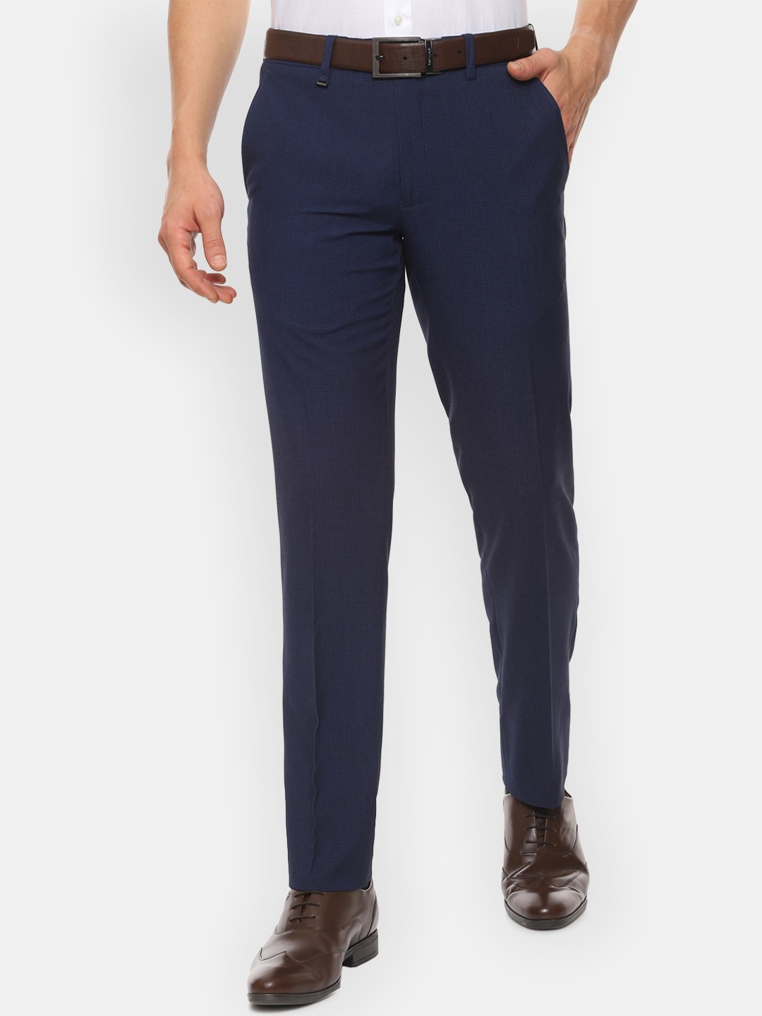 

Van Heusen Men Navy Blue Slim Fit Checked Formal Trousers