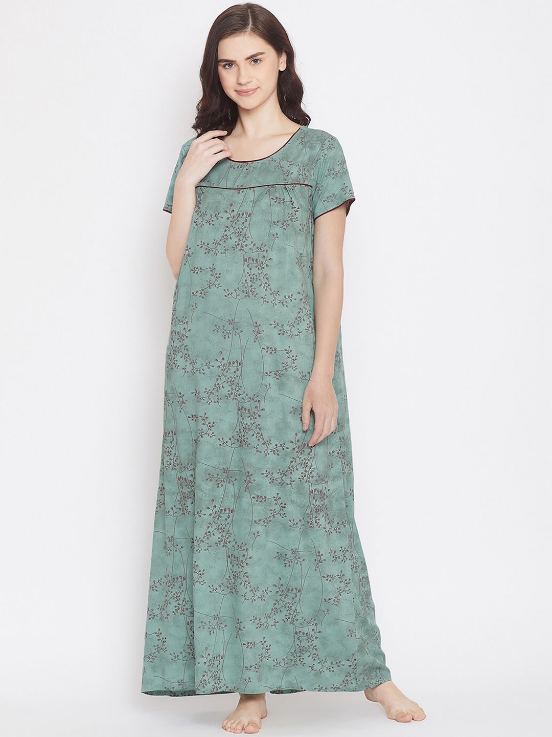 

Clovia Teal Blue Floral Printed Nightdress