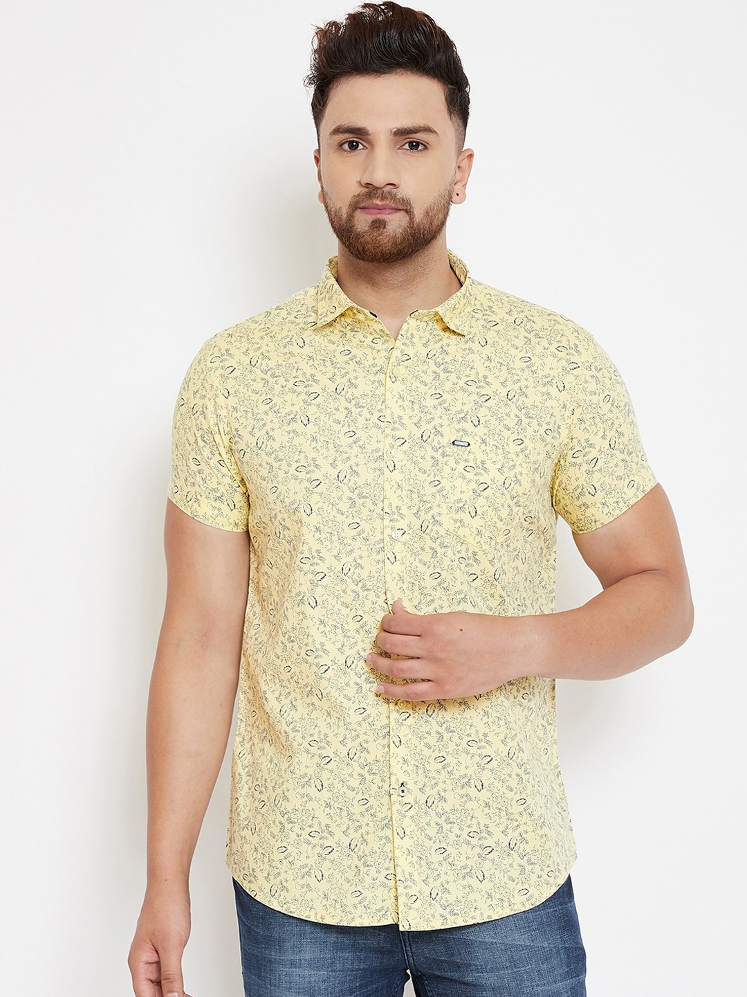 

Canary London Men Yellow Smart Slim Fit Printed Casual Shirt