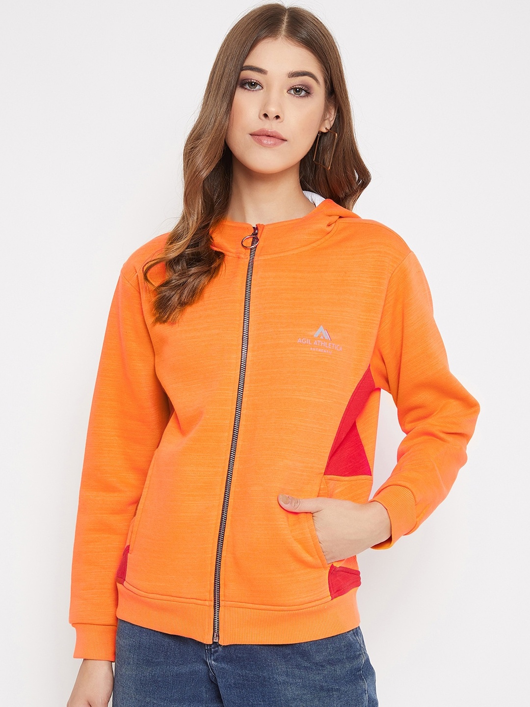 

AGIL ATHLETICA Women Orange Solid Bomber Jacket