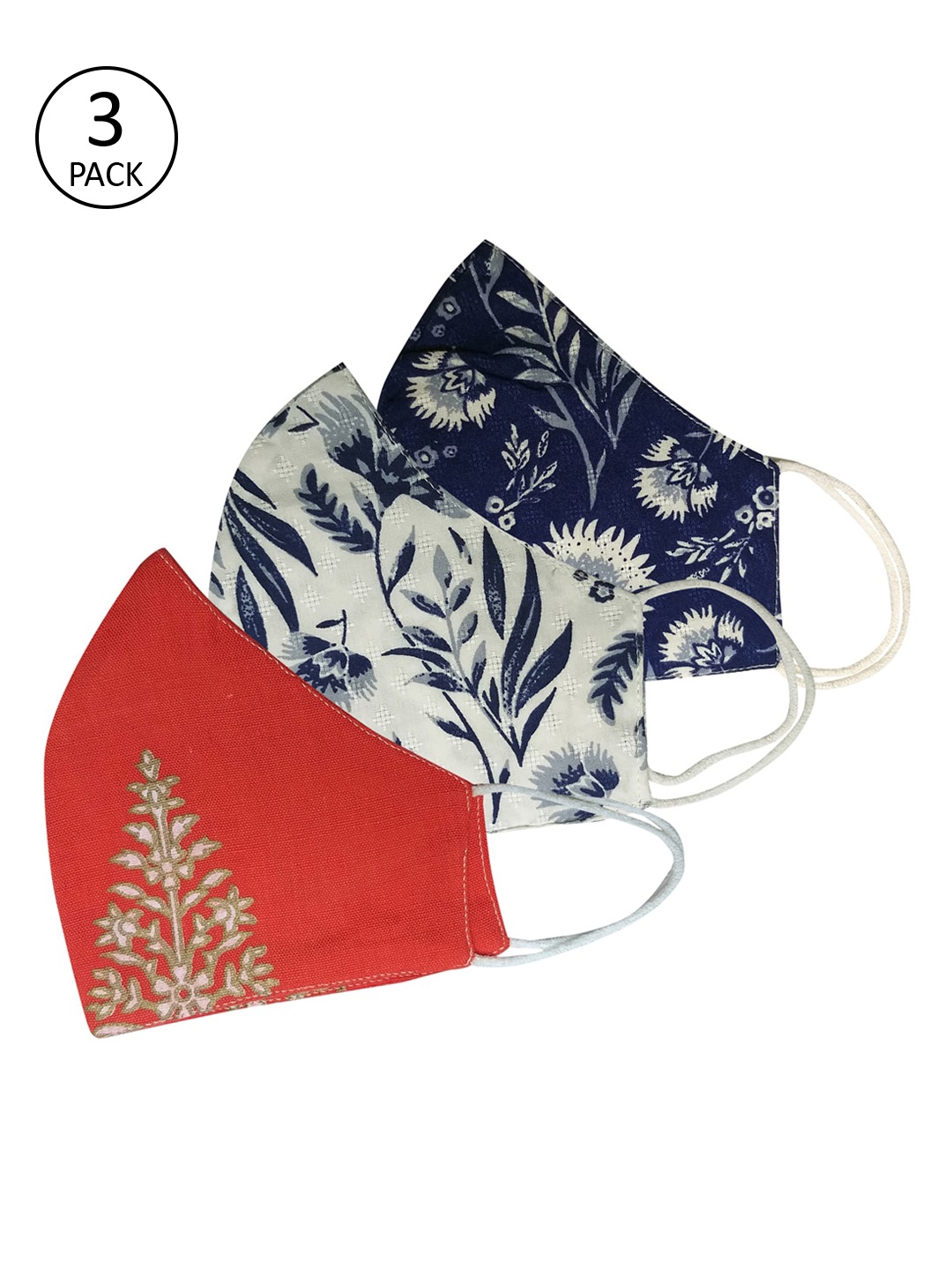 

Aditi Wasan Unisex Multicoloured Pack of 3 Printed Reusable 3-Ply Cloth Masks, Multi