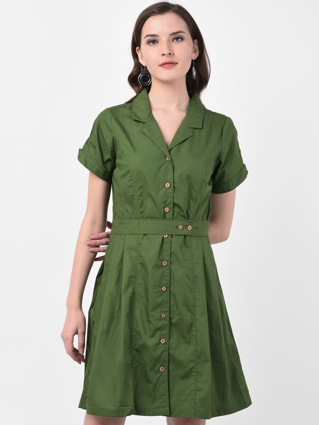 

Latin Quarters Women Green Solid Shirt Dress
