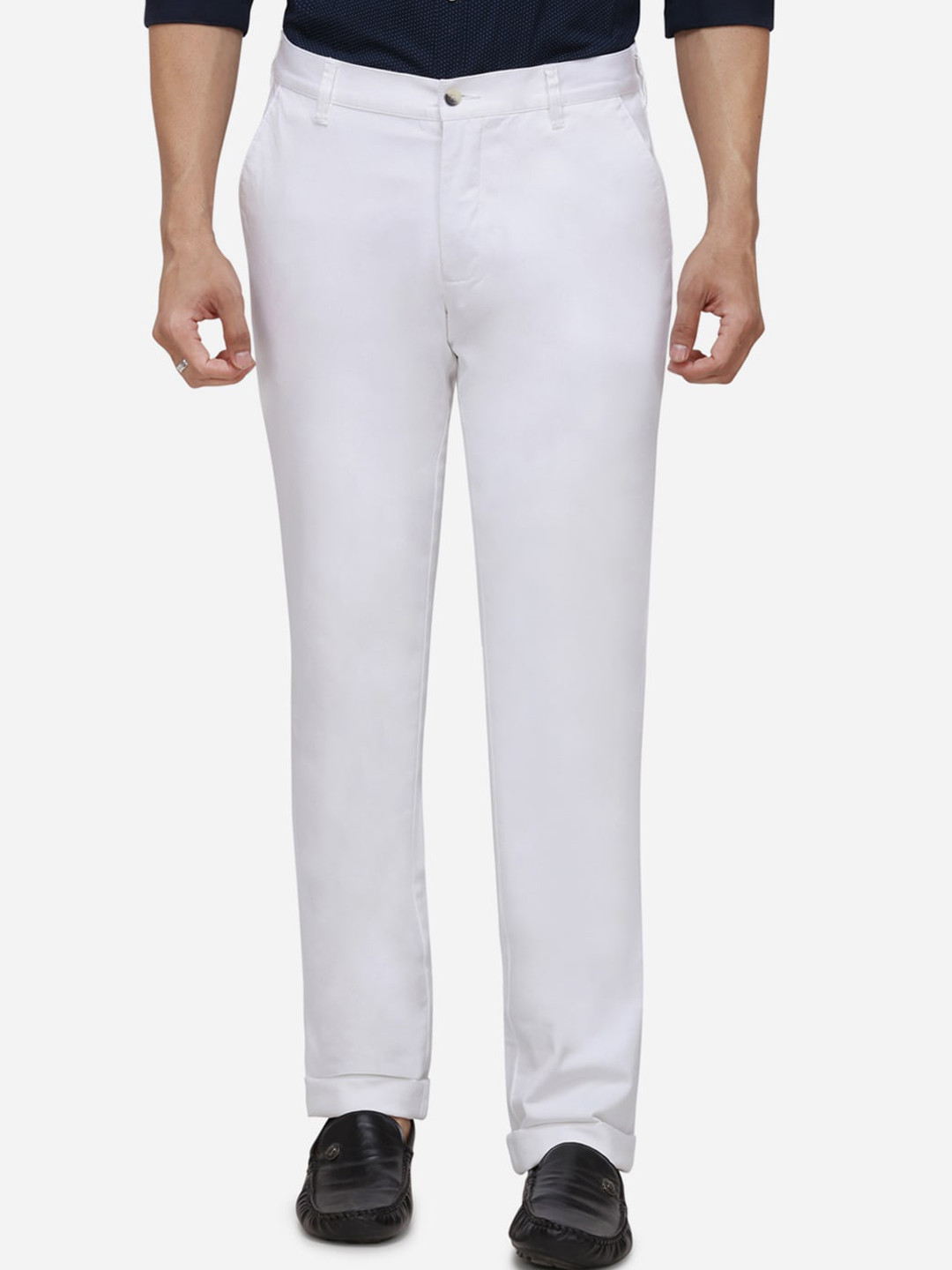 

JADE BLUE Men White Slim Fit Solid Regular Trousers