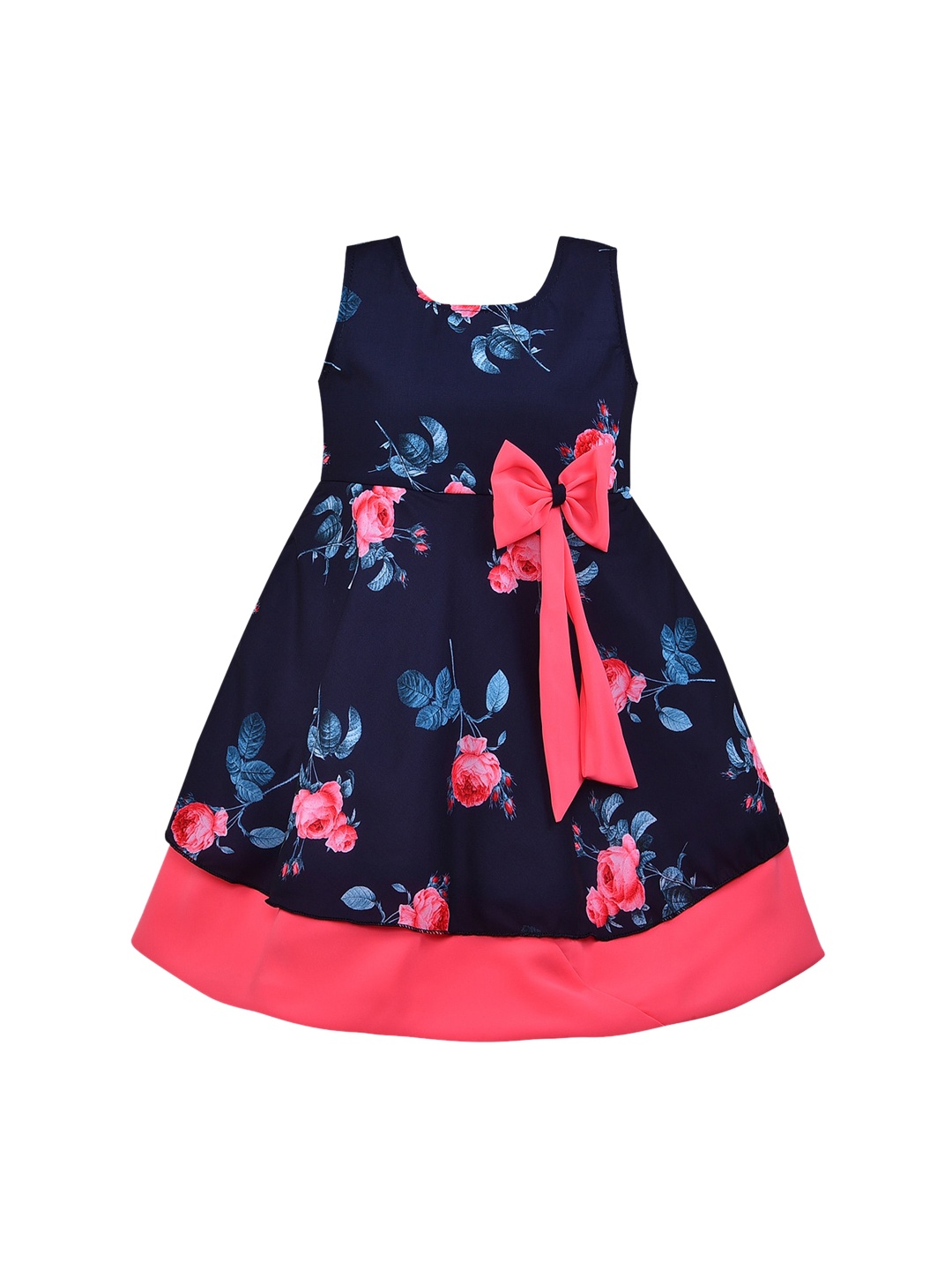 

Wish Karo Girls Navy Blue Printed Fit and Flare Dress