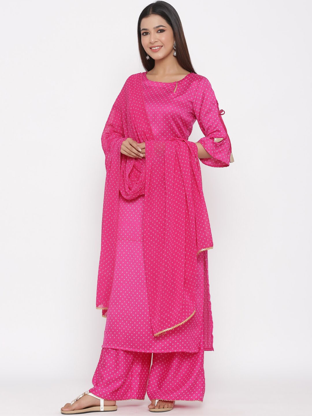

Juniper Women Fuchsia & White Printed Kurta with Palazzo & Dupatta