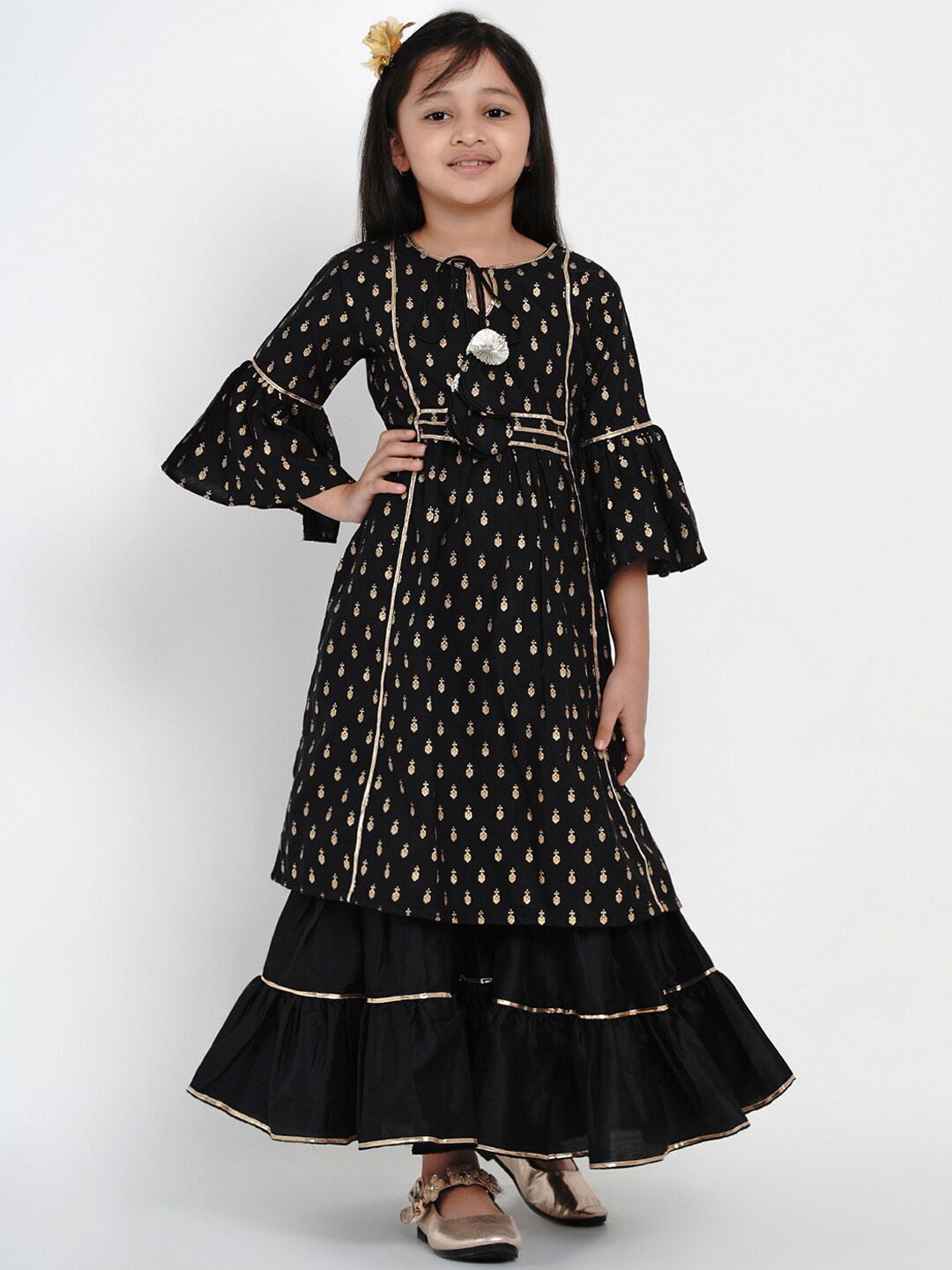 

Bitiya by Bhama Girls Black Printed Kurta with Sharara