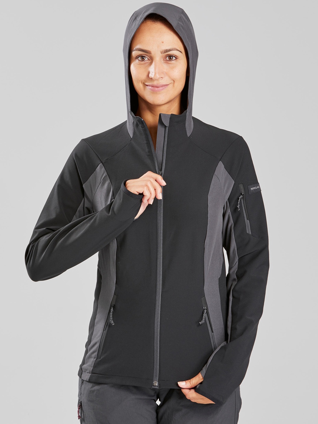 FORCLAZ By Decathlon Women Black Colourblocked Windcheater Sporty Jacket