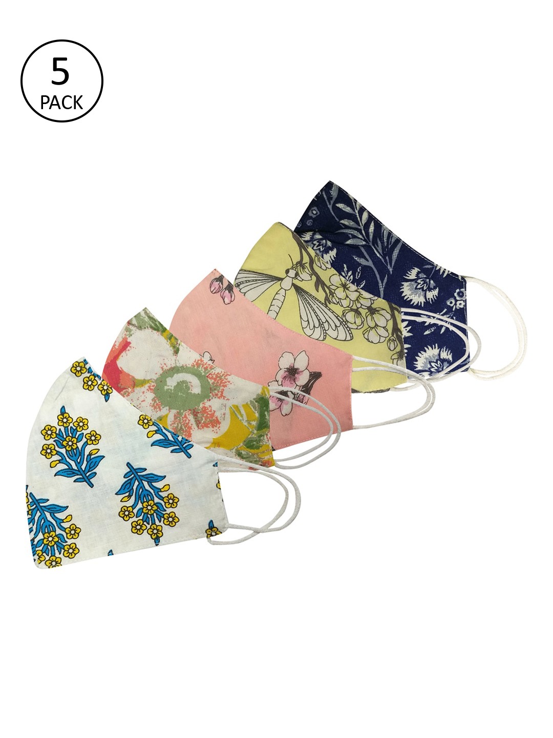 

Aditi Wasan Pack Of 5 Printed Triple Layer Cotton Face Masks, Blue