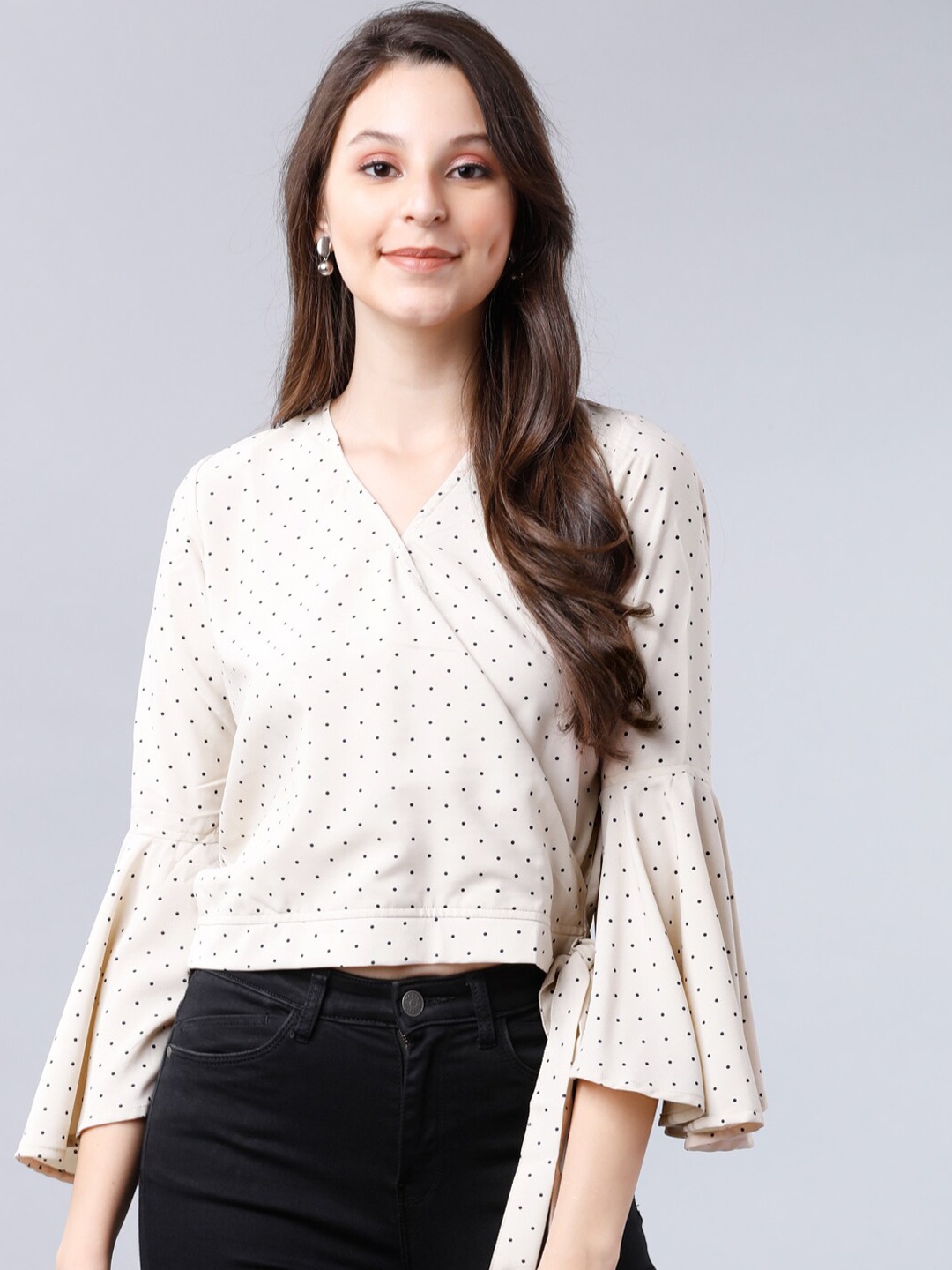 

Tokyo Talkies Women Cream-Coloured Printed Wrap Top