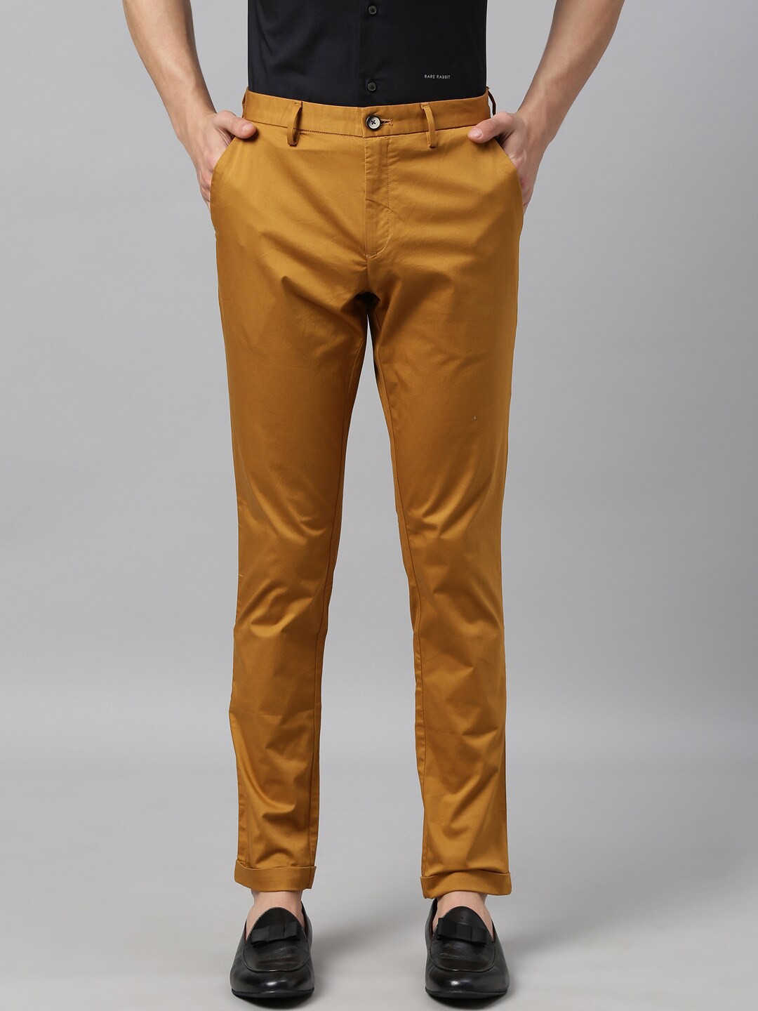 

RARE RABBIT Men Mustard Yellow Slim Fit Solid Chinos