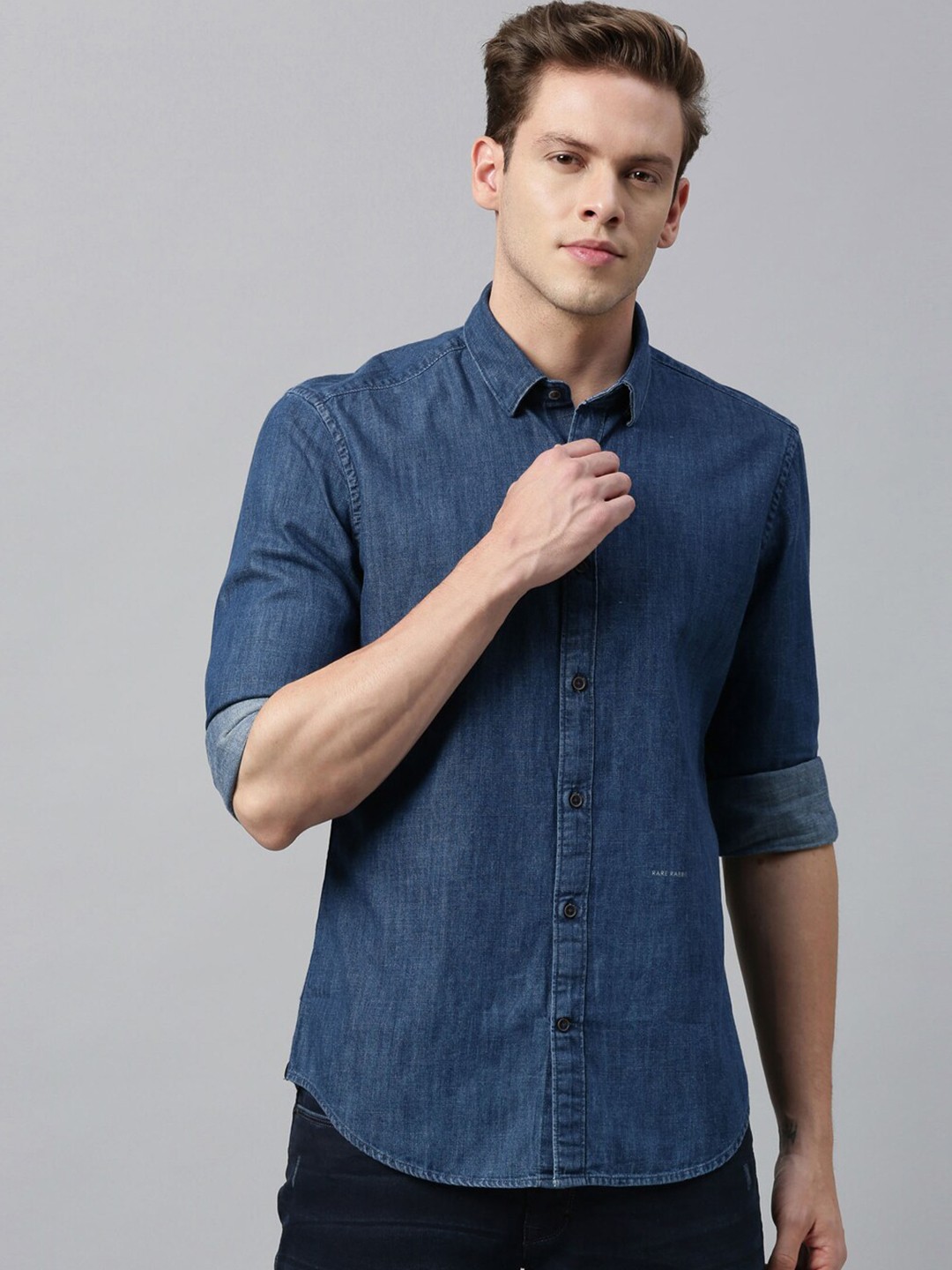 

RARE RABBIT Men Blue Tailored Fit Solid Casual Shirt