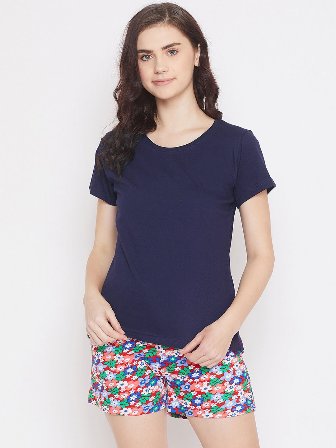 

Clovia Women Blue & Red Solid Night Suit