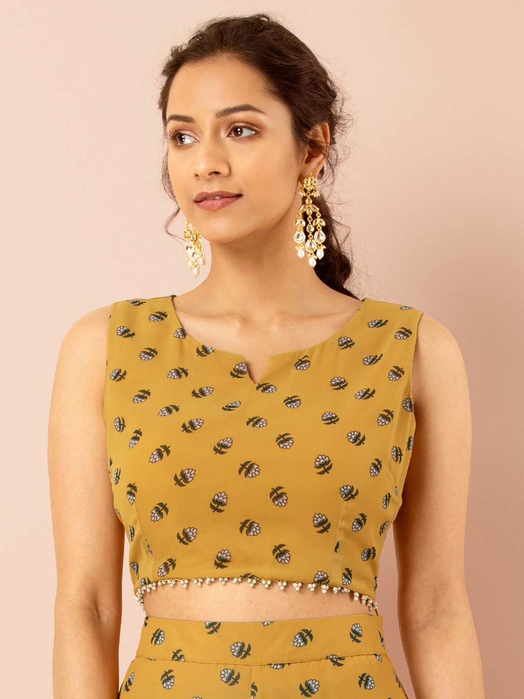 

INDYA Women Yellow Floral Printed Fitted Top