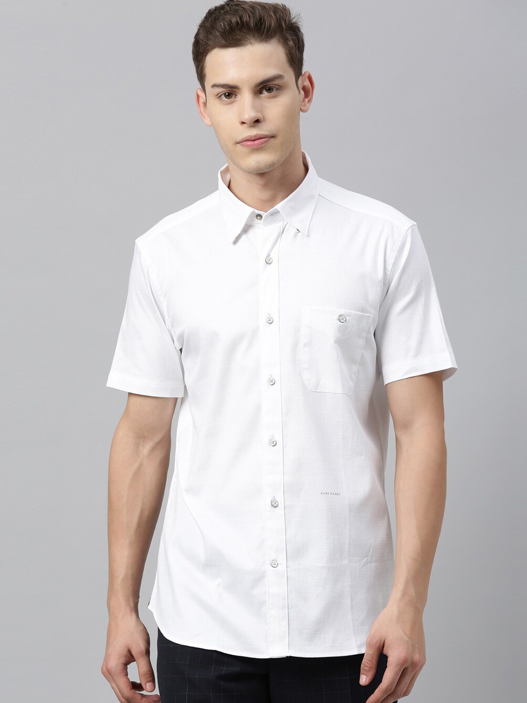 RARE RABBIT Men White Tailored Fit Solid Casual Shirt