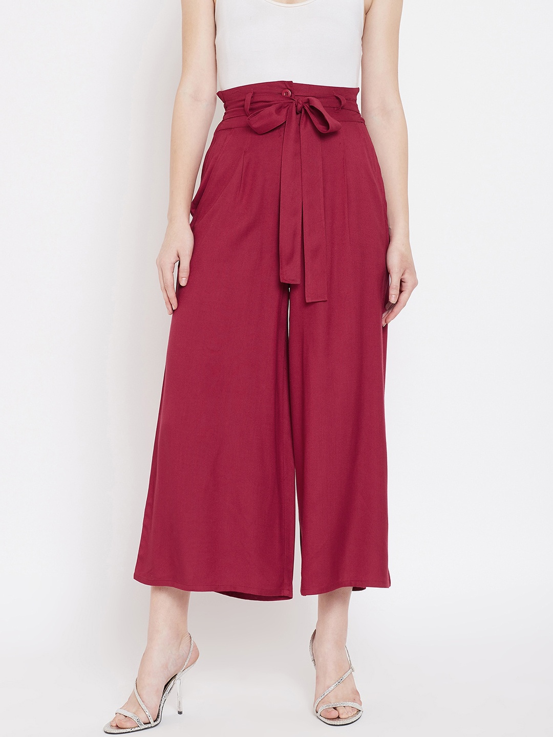 

LUCERO Women Maroon Loose Fit Solid Culottes