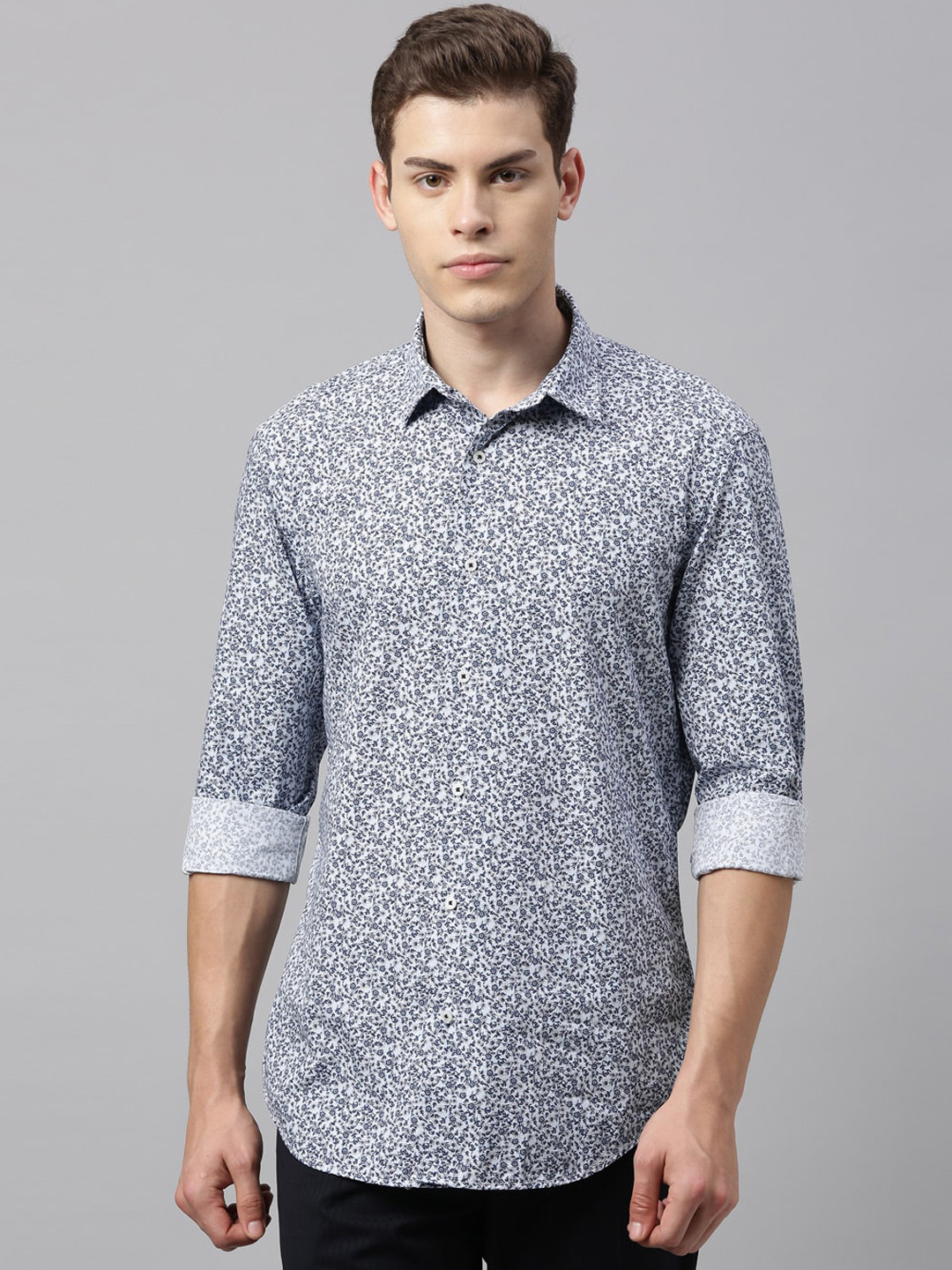 

RARE RABBIT Men Blue Tailored Fit Printed Casual Shirt