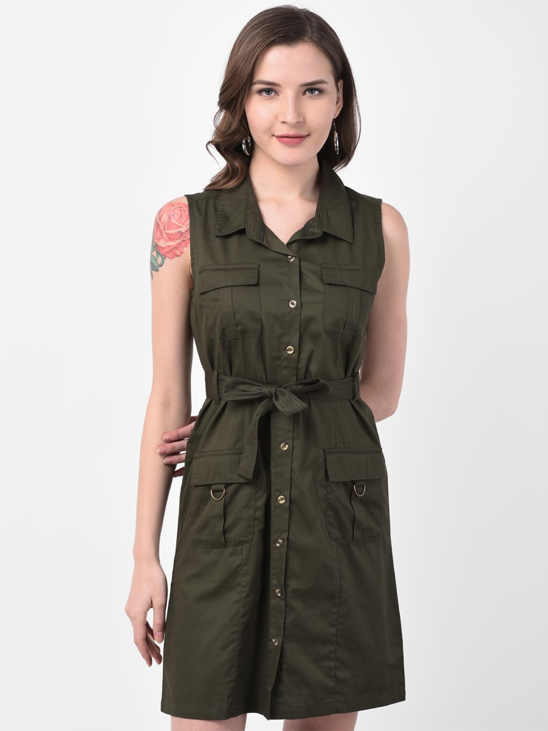 

Latin Quarters Women Green Solid Shirt Dress