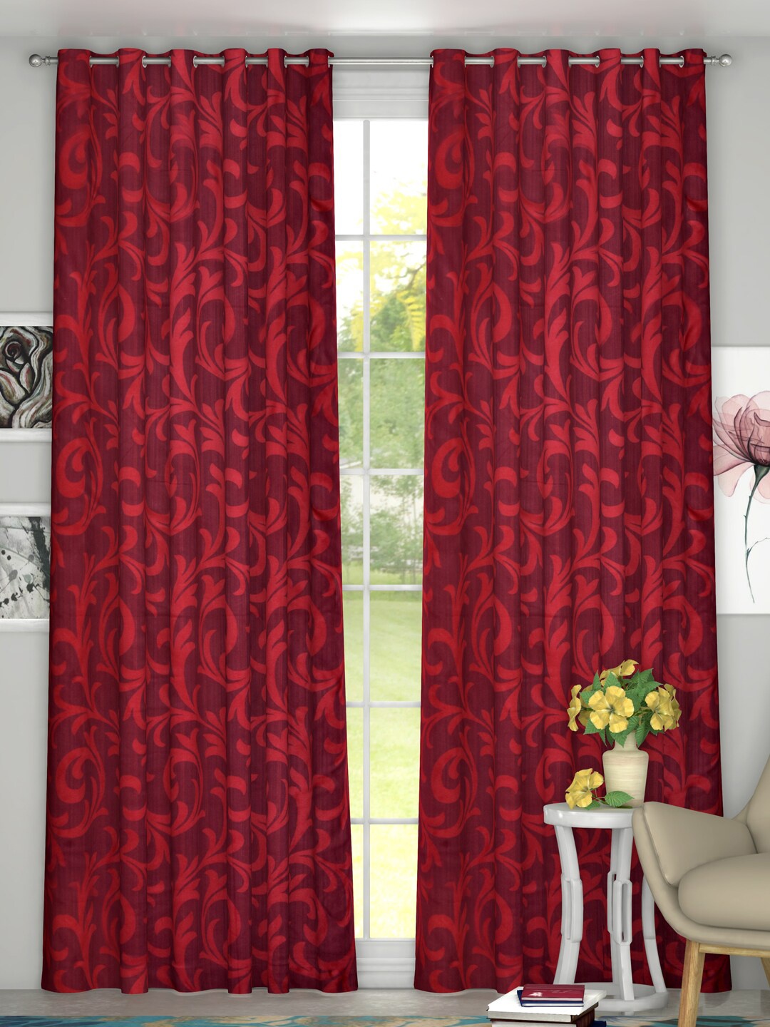 

Kuber Industries Maroon Set of 2 Printed Curtains