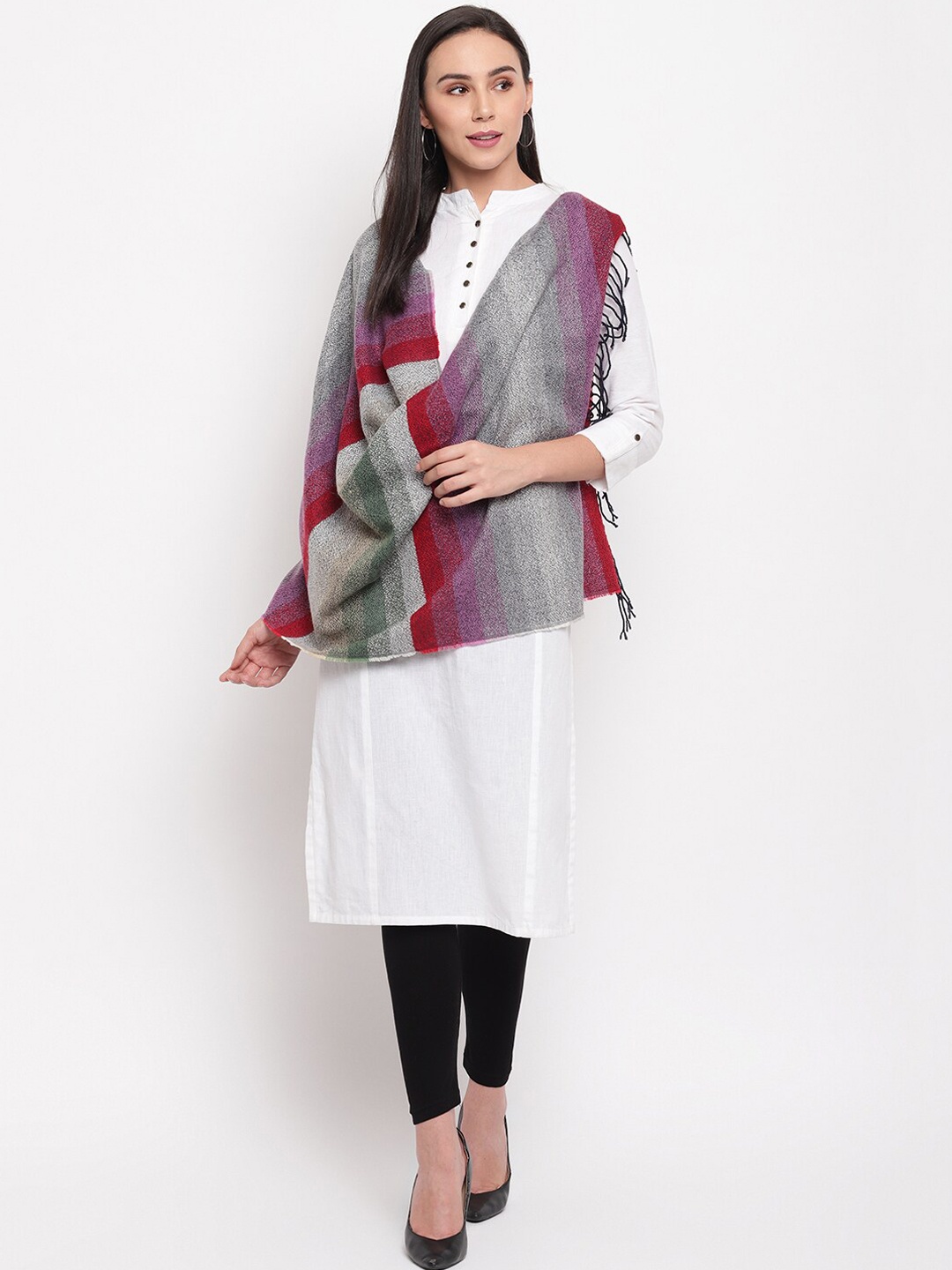 

HK colours of fashion Women Multicoloured Striped Stole, Multi