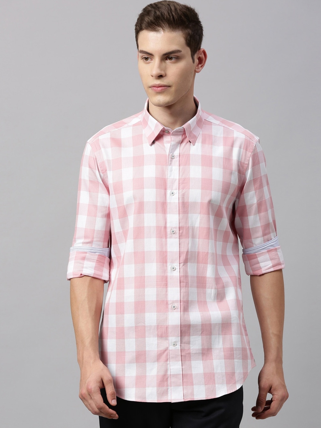 

RARE RABBIT Men Pink Tailored Fit Checked Casual Shirt