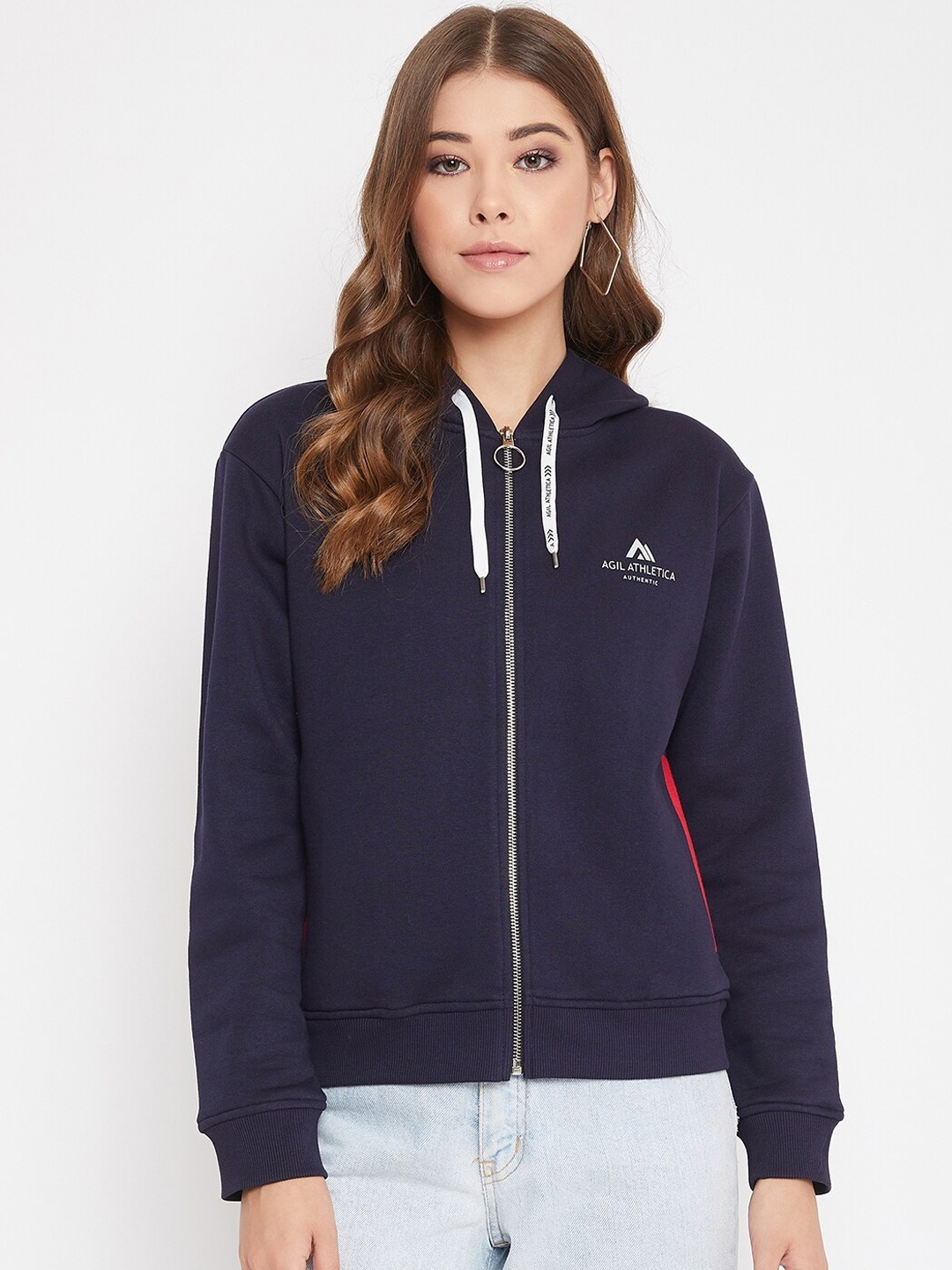 

AGIL ATHLETICA Women Navy Blue Solid Bomber