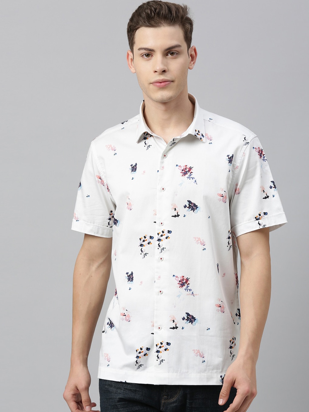 RARE RABBIT Men Beli Regular Fit Printed Shirt, Off white