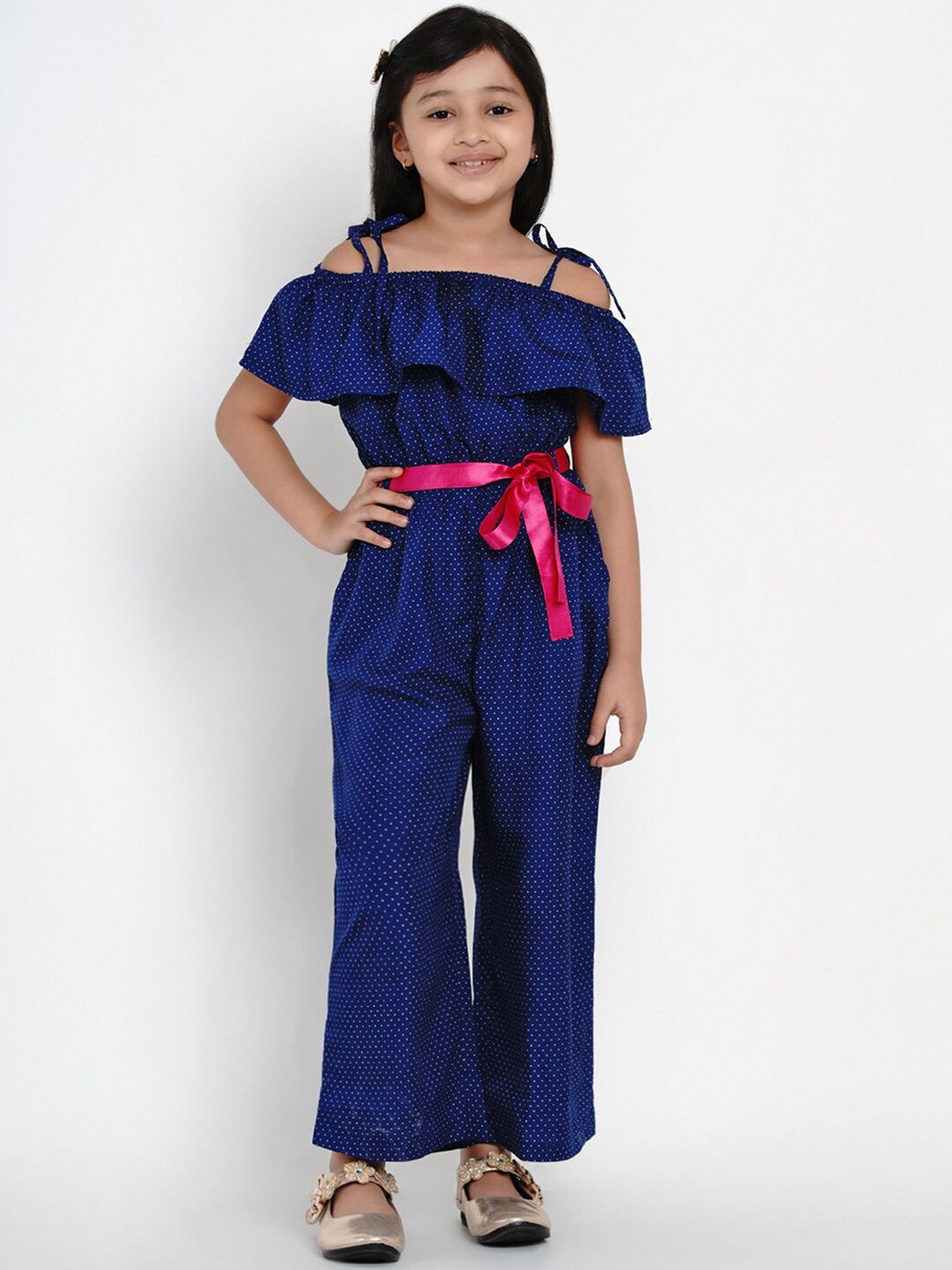 

Bitiya by Bhama Girls Blue Self Design Basic Jumpsuit