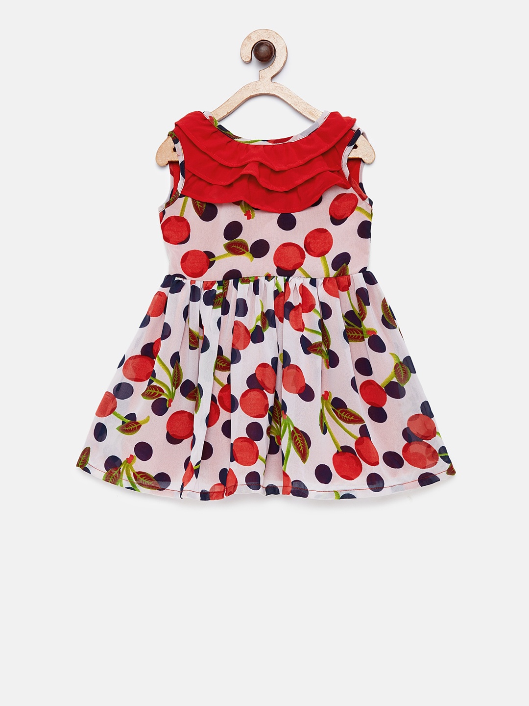 

MANY FROCKS & Girls Red Printed Fit and Flare Dress